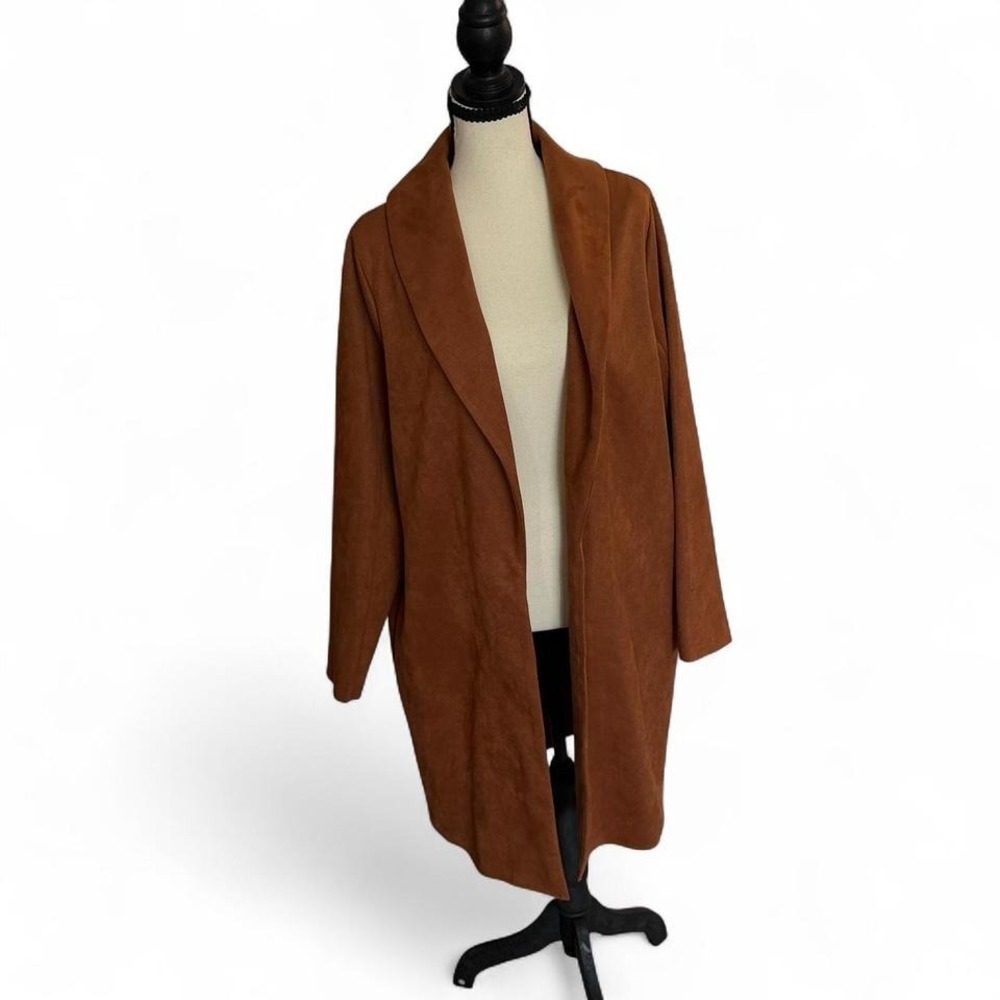 Forever 21 Faux Suede Trench Coat Brown Open Front‎ Jacket M NWT